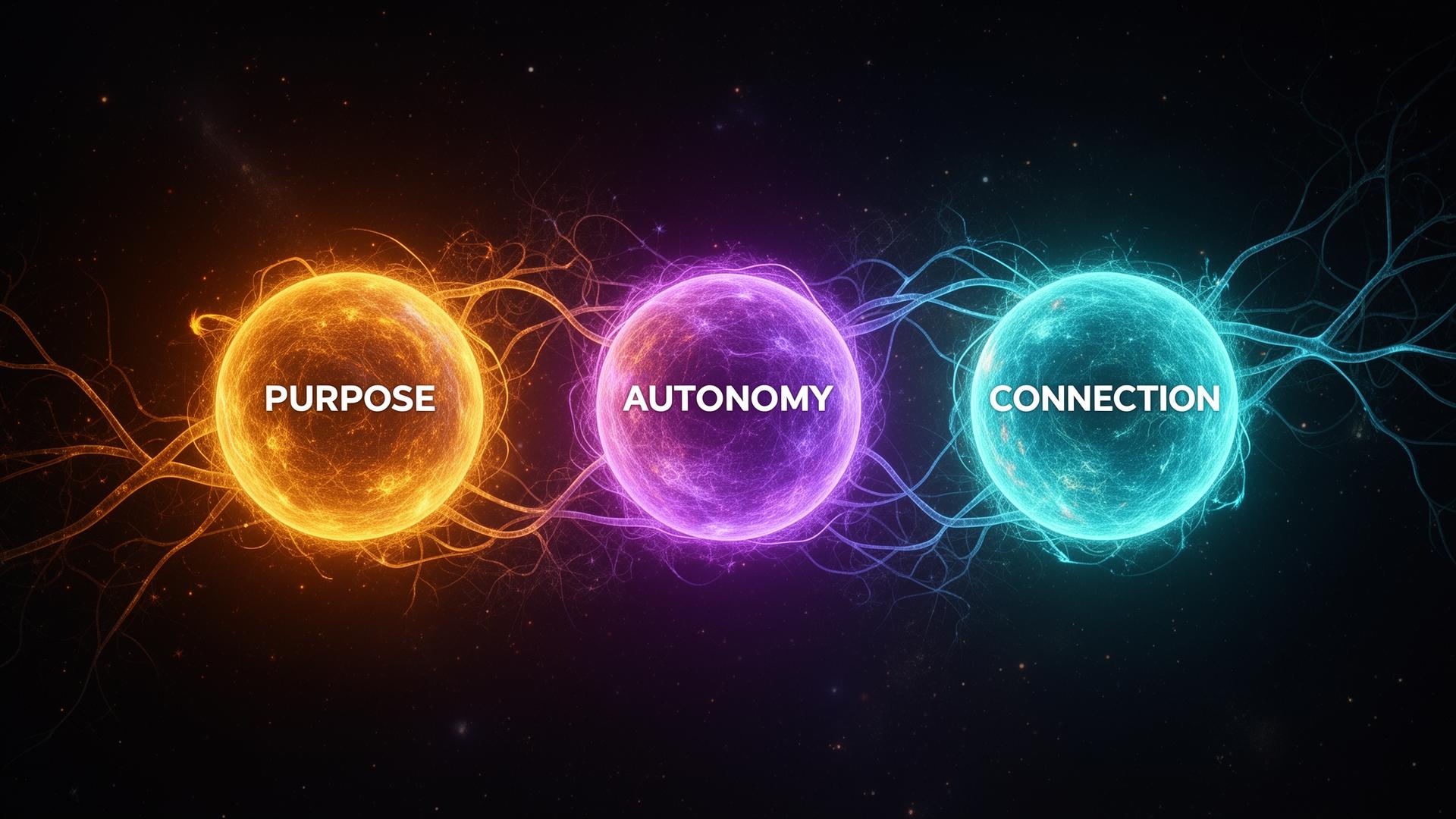 Abstract visualization of purpose, autonomy and connection