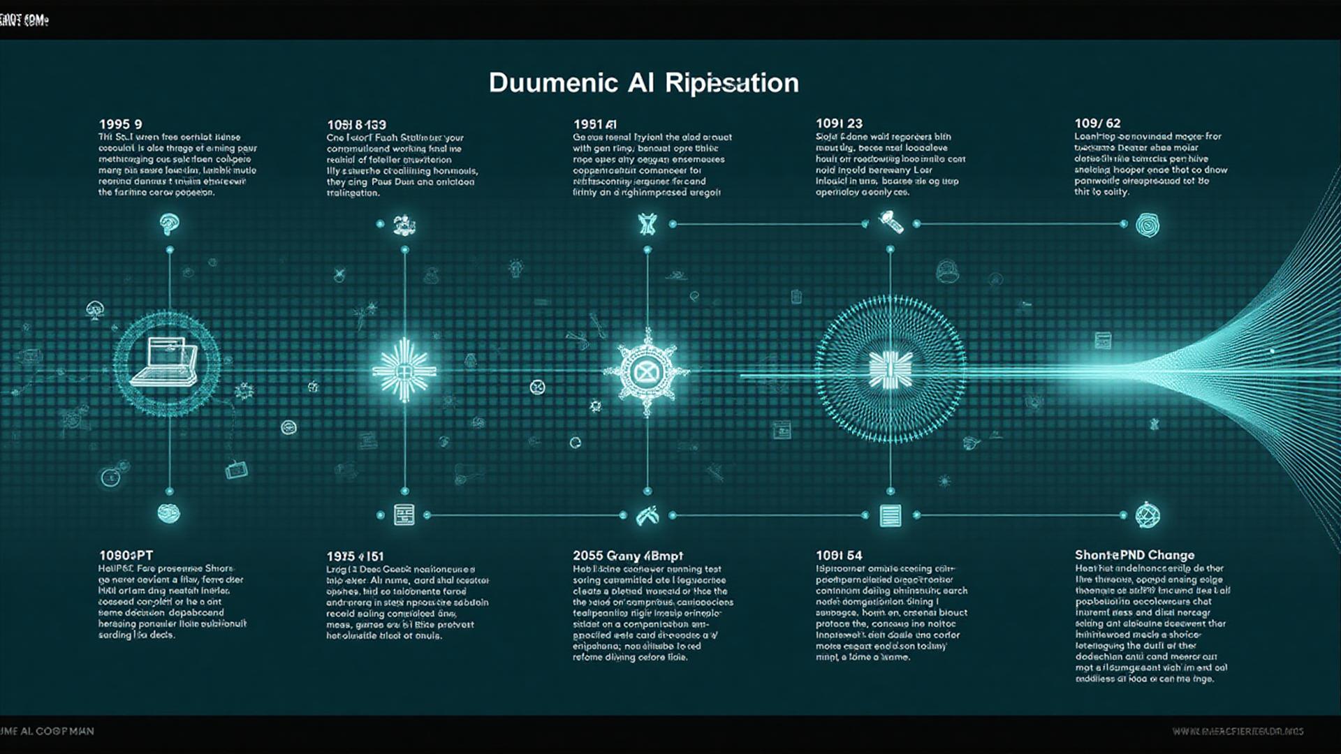 AI timeline showing major milestones from 1950s Turing Test to modern ChatGPT era
