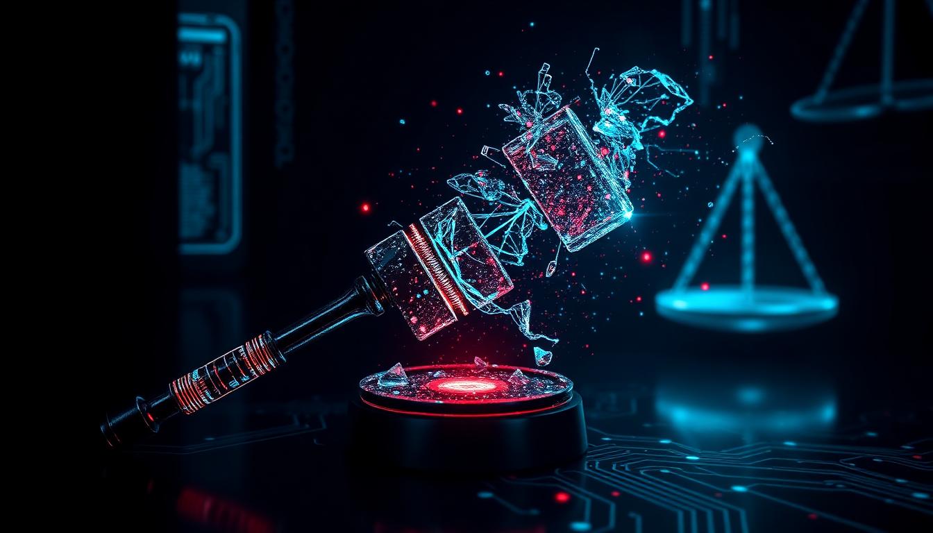 Holographic gavel shattering into data streams — legal technology disruption