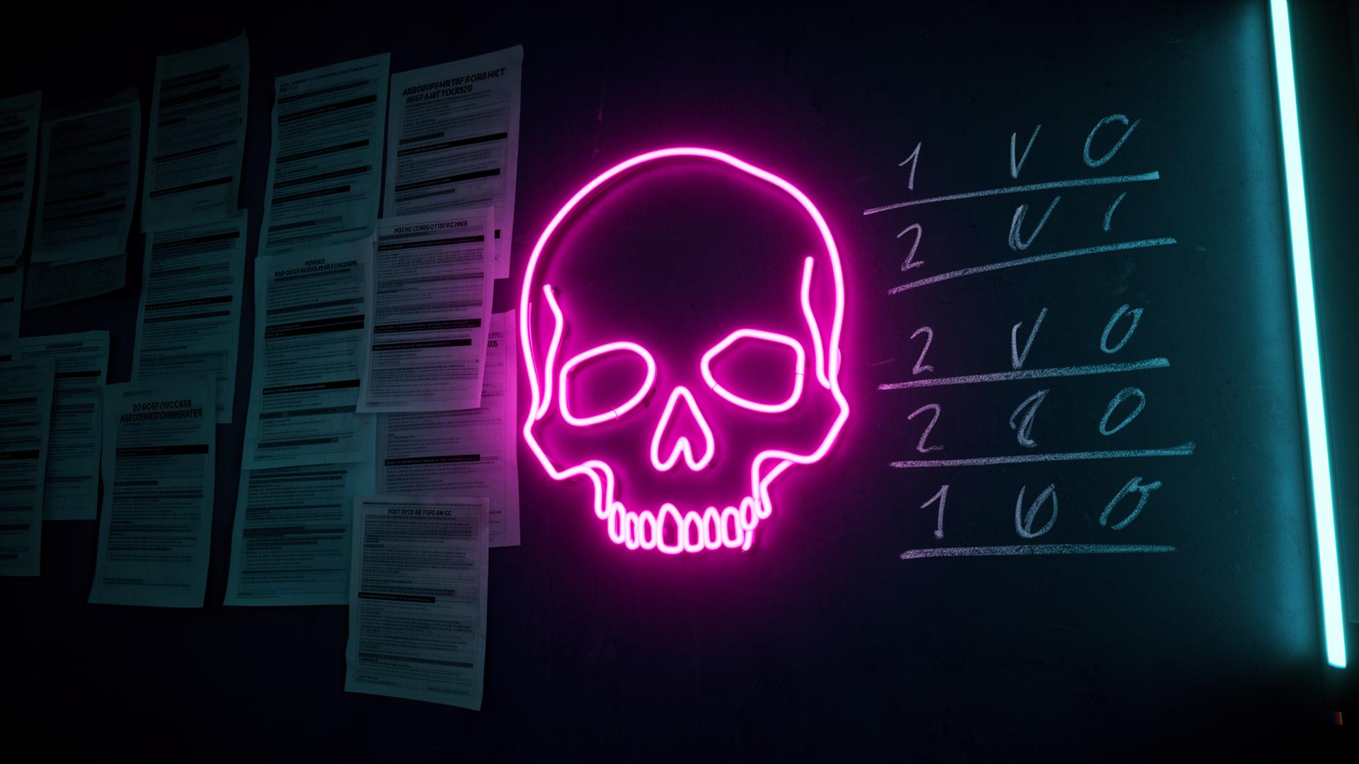 Neon skull roll call wall — sanctioned attorneys