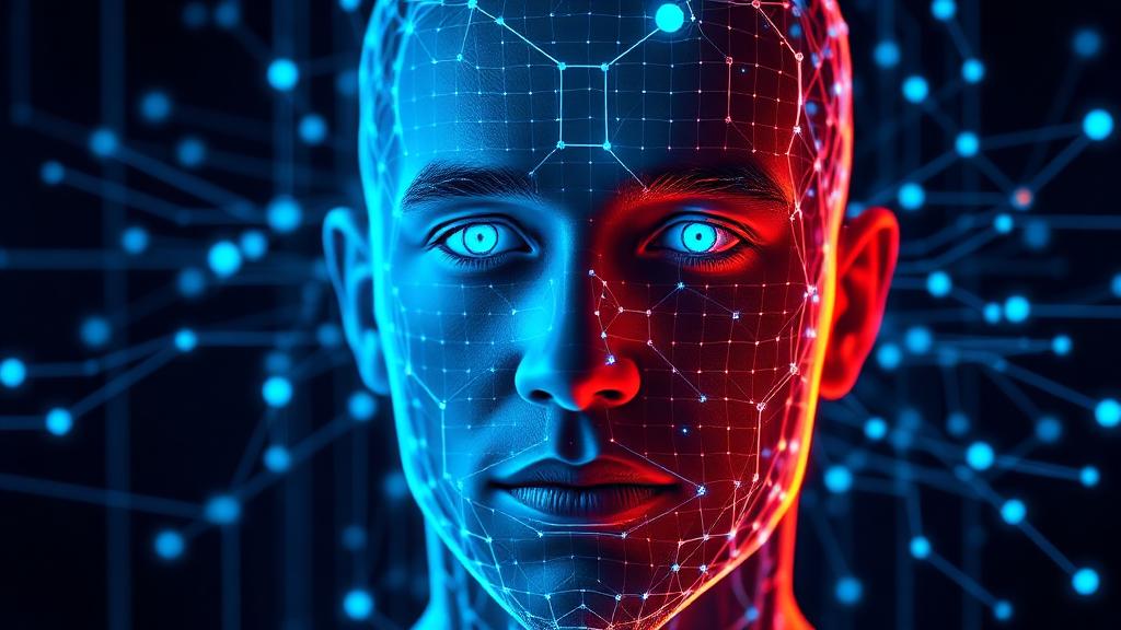 AI neural network analyzing face for deepfake detection