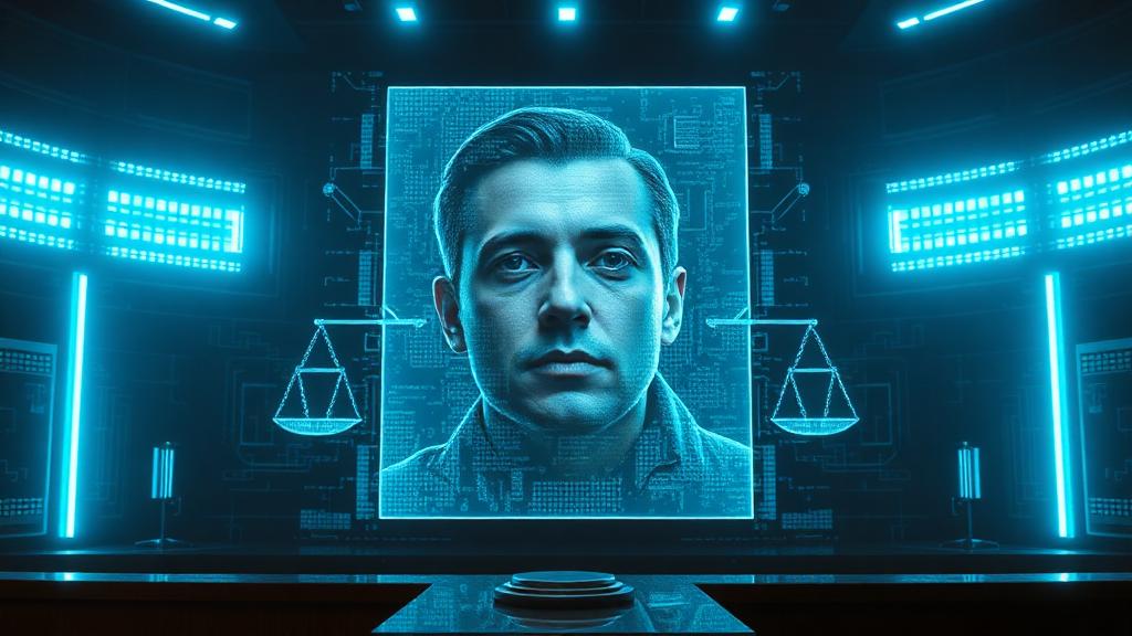 Digital courtroom with holographic evidence display