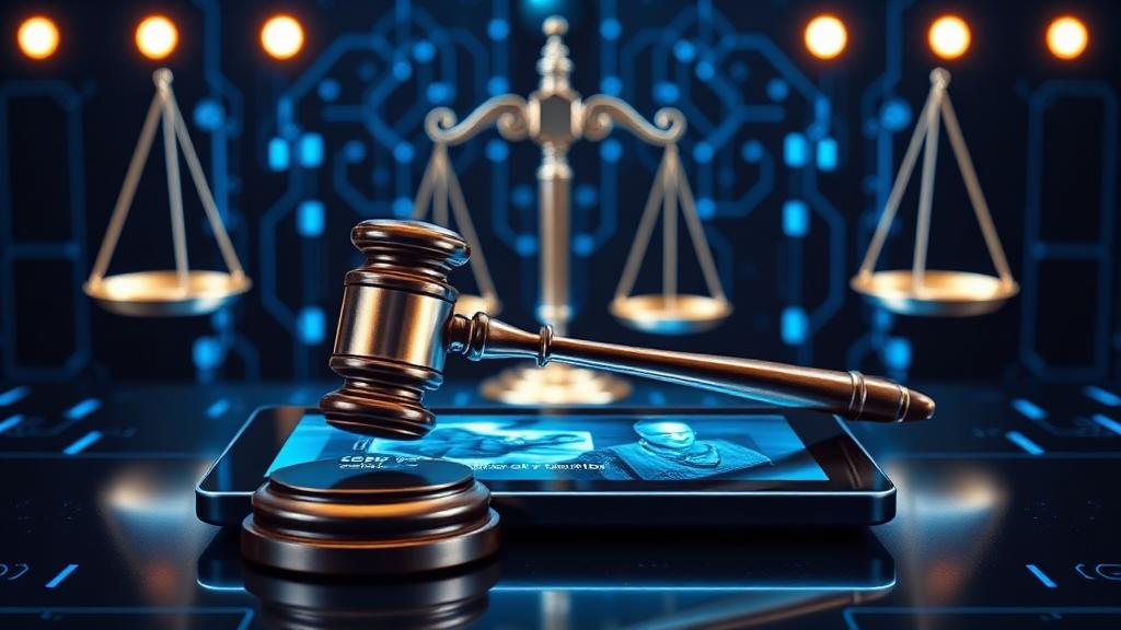 Digital gavel with scales of justice